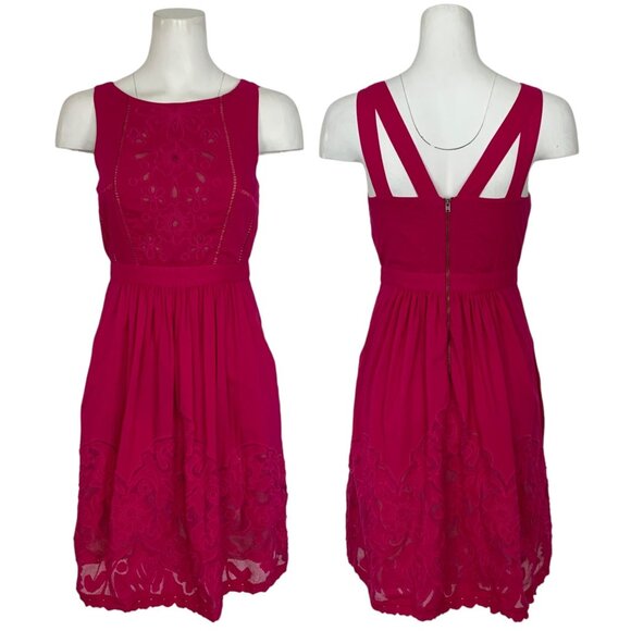 Anthropologie Moulinette Soeurs Rhododendron Dress 2 Pink Embroidered Pockets - Picture 1 of 14